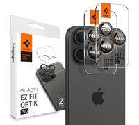 Spigen Glas.tR EZ Fit Optik Pro Protector de Cámara para iPhone 16 Pro, iPhone 16 Pro Max, 2 Unidades, Titanio color desierto, Protección Individual, Kit de instalación