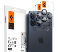 Spigen Glass tR EZ Fit Optik Pro 2 Pack, azul titanio - iPhone 15 Pro/15 Pro Max