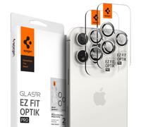 Spigen Glass tR EZ Fit Optik Pro 2 Pack, blanco titanio - iPhone 15 Pro/15 Pro Max