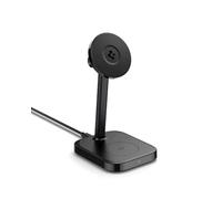 Spigen MagFit 2-in-1 Qi2 15W Cargador inalámbrico iPhone con soporte MagSafe [Cable USB-C 2 M incluido] Inclinable 45° Compatible con iPhone 16/15/14/13, Pixelsnap para Pixel 10 y AirPods/Pixel buds