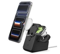Spigen MagFit Duo Stand Soporte de Carga Compatible con Cargador MagSafe (2025-2024) para iPhone 17/16/15, AirPods y Apple Watch Series (Cargador no Incluido) - Negro