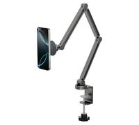 Spigen OneTap Clamp MagFit MagSafe - Soporte magnético para teléfono móvil para cama y mesa, rotación de 360° y brazo ajustable, soporte para iPhone 17/16/15/14/13 Pro Max Air y funda MagSafe - gris