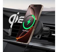 Spigen OneTap Pro 4 MagFit Qi2 15W Cargador inalámbrico Magsafe rápido Montaje en automóvil, Soporte para teléfono automóvil, Compatible con iPhone 16, 15, 14, 13, 12 Series - Gancho de Ventilación