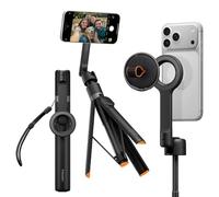 Spigen S582W Palo Selfie Trípode Dual MagSafe 66", Extensible, Cabezal 360°, Control Bluetooth, Soporte Magnético MagFit One-Push, Anillo Metálico - Negro