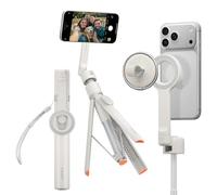 Spigen S582W Palo Selfie Trípode Dual MagSafe 66", Extensible, Cabezal 360°, Control Bluetooth, Soporte Magnético MagFit One-Push, Anillo Metálico - Dune Beige