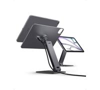 Spigen Soporte de Carga Inalámbrica Magnética de 18W con Conector Pogo Pin, Base Magnética y Soporte Ajustable de Aluminio para iPad - Compatible con iPad Pro 11" M4 (2024), Color Gris Espacial
