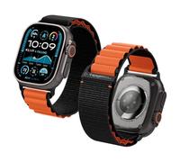 Spigen Correa básica de Tela Nylon con cierre de gancho Compatible con Apple Watch Ultra 3/2/1 49mm, Series 11/10 46mm, Series 9/8/7-4/SE 45mm, 44mm - Negro Naranja