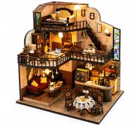 Spilay Casa en miniatura, Fortunate Encounter Cafe DIY Miniature House Kit con luz LED, caja de música y cubierta antipolvo 3D de madera puzzle casa de muñecas de madera, modelo de café regalo para