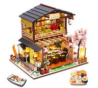 Spilay DIY Dollhouse Miniature with Wooden Furniture,Handmade Japanese Style Home Craft Model Mini Kit with Cover&LED,1:24.