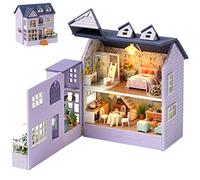 SPILAY Dollhouse,Kit de muebles de madera en miniatura, mini casa de muñecas hecha a mano con LED, escala 1:24, juguetes creativos de carpintería para adultos, amantes, regalo de cumpleaños D32