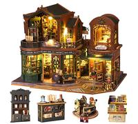 Spilay Juego de casa de muñecas en miniatura con muebles de madera y caja de música LED, cubierta antipolvo para casa de muñecas, regalos hechos a mano para cumpleaños, Navidad y día de San Valentín