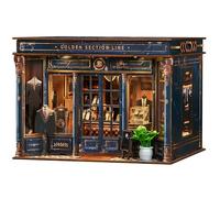 Spilay Kit de casa de muñecas en miniatura, casa de muñecas con línea de sección dorada con luz LED, mini kit de construcción de casa, rincón de libros para adultos, decoración creativa de estantería