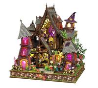 Spilay Kit de casa de muñecas en miniatura, casa de muñecas de castillo extraño con caja de música, mini kit de construcción de casa, rincón de libros para adultos, decoración creativa de estantería y