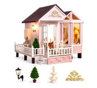 Spilay Kit de casa en miniatura para adultos, kit de casa de muñecas en miniatura de cuento de hadas con luz LED cálida, kit de rompecabezas de madera 3D para decoración de estanterías, regalo