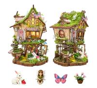 Spilay Kit de casa en miniatura para bricolaje, casa de muñecas en miniatura de árbol de serbal con luz LED, kit de construcción de mini casa, rincón de libros para adultos, decoración creativa de