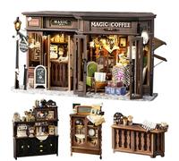 Spilay Kit de casa en miniatura para bricolaje, kit de casa de muñecas con muebles de madera, con cubierta antipolvo y LED, regalos hechos a mano para cumpleaños y Navidad (cafetería vintage) F-041