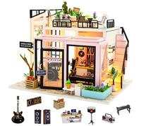 Spilay Kit de muebles de madera en miniatura, hecho a mano, mini modelo moderno Plus con cubierta antipolvo, casa de muñecas creativa a escala 1:24 para regalo de amante, amigo, casa mágica (estudio