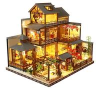 Spilay Kit DIY Miniatura - Japanese Yaquan Courtyard con LED, Casa de Madera 3D para Adultos, Decoración de Escritorio y Estantería, Regalo Creativo con Funda Antipolvo