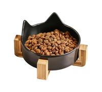 Spill-Proof Ceramic Dog and Cat Bowls, Anti-Fall Cat Feeding Bowl with Wooden Stand, Cute Cat Ear Water Dish for Indoor Pets, No Slip Elevated Design for Dogs and Cats, Feeding