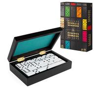 Spin Master Games, Cardinal Legacy Deluxe Double 6 Dominó, juego de mesa clásico de 28 dominó en estuche de madera forrado, para niños y familia, 1-4 jugadores, para edades de 8 años en adelante