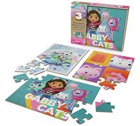 Spin Master Games La casa de muñecas de Gabby, 3 Rompecabezas de Madera de 12 Piezas, Rompecabezas de 16 Piezas con Caja de almacenaje de Madera, Rompecabezas para niños