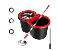 Spin Mop and Bucket with Wringer Set with 3 Microfiber Replacement Heads and 61" Stainless Steel Adjustable Handle For Floor