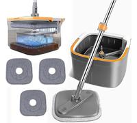 Spin Mop M16, Self Wash Spin Mop M16, Square Spin Mop and Bucket with Wringer Set, Spin Mop Separate Clean and Dirty Water, Mop Set for Floor Cleaning (Size : Mop+3 Cloths)