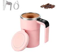 Spinbrew Mug, Self-Stirring Magnetic Coffee Cup with Temp Display, Rechargeable Stirring Mug, Easy to Clean, Non-Slip Bottom, Suitable for Coffee, Milk and Oatmeal (Pink)