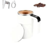 Spinbrew Mug, Self-Stirring Magnetic Coffee Cup with Temp Display, Rechargeable Stirring Mug, Easy to Clean, Non-Slip Bottom, Suitable for Coffee, Milk and Oatmeal (White)