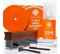 Spincare 7-en-1 Limpiador de Vinilos | Cepillo Velvet con Mango de Madera y Cubierta Antipolvo | Solución 120ml | Cepillo para Aguja y Cubierta Antipolvo | Protector de Etiqueta | Paños de Microfibra