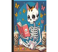 Spine-Chilling Study: Calico Cat Skeleton, Book & Boba Journal