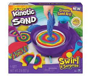 SPINMASTER Kinetic Sand, Coffret Swirl N' Surprise Avec 907 g de Sable modelable Rouge, Bleu, Vert et Jaune et 4 Outils, Jouets sensoriels pour Les Enfants à Partir de 3 ANS