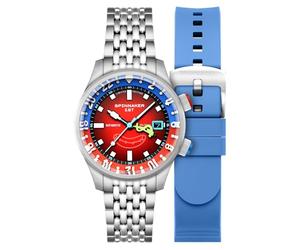 Spinnaker Reloj automático Bradner GMT de 42 mm para hombre, diseño de Bob Esponja Squarepants Bubbly Grins de edición limitada Mr. Krabs rojo con pulsera de acero inoxidable sólido SP-5162-22, Mr