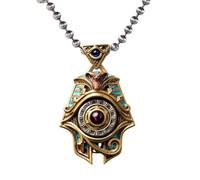 Spinner Pendant Necklace - Rotating Egyptian Amulet with Gemstone Inlay, Unique Medieval Mystic Smooth Spinner Jewelry for Men & Women (Brass)