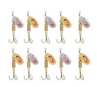 Spinners De Pesca: 10 Cebos Giratorios De Metal con Acabado Dorado Altamente Reflectante Y Diseño De Ganchos para Una Acción De Golpe Fuerte | Señuelos De Pesca Eficaces para Trucha, Lucio, Salmó