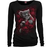 Spiral Bed of Rose Mujer Camiseta Manga Larga Negro S 95% Viscosa, 5% elastán Cut-Outs Estrechos