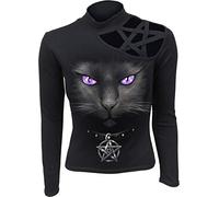 Spiral Black Cat Mujer Camiseta Manga Larga Negro M 100% algodón Regular