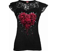 Spiral Bleeding Heart Mujer Camiseta Negro M 95% Viscosa, 5% elastán Spitzendetails Estrechos