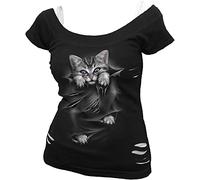 Spiral Bright Eyes - 2in1 White Ripped Top Black Camiseta Mujer (Pack de 1)