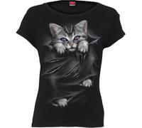 Spiral - Bright Eyes - Boatneck Cap Sleeve Top Black M Black