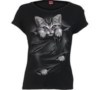 Spiral - Bright Eyes - Camiseta con Mangas de Casquillo - Escote de Barco - Negro - XL