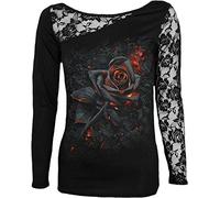Spiral Burnt Rose Mujer Camiseta Manga Larga Negro M 95% Viscosa, 5% elastán Regular