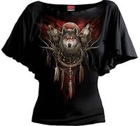 Spiral - Cry of The Wolf - Camiseta con Mangas de murciélago - Escote de Barco - Negro - XXL