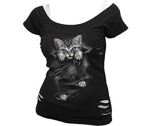 Spiral Direct Bright Eyes - 2in1 White Ripped Top Black, Camiseta Mujer, Negro (Black & 008), 48 (Talla del Fabricante: X-Large)