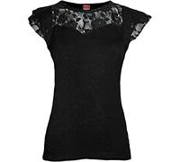 Spiral Direct Gothic Elegance - Lace Layered Cap Sleeve Top Black, Camiseta Mujer, Negro (Black 001), 48 (Talla del Fabricante: X-Large)