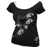 Spiral Direct Pure Of Heart - 2in1 White Ripped Top Black, Camiseta Mujer, Negro (Black & 008), 36 (Talla del fabricante: Small)