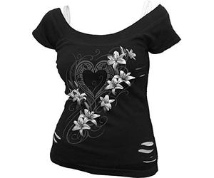 Spiral Direct Pure Of Heart - 2in1 White Ripped Top Black, Camiseta Mujer, Negro (Black & 008), 36 (Talla del fabricante: Small)