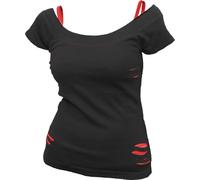 Spiral Direct Urban Fashion - 2in1 Red Ripped Top Black, Camiseta Mujer, Negro (Black & 005), 48 (Talla del Fabricante: X-Large)
