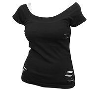 Spiral Direct Urban Fashion-2in1 Ripped Top Camiseta, Negro (Black & White 008), 36 (Talla del Fabricante: Small) para Mujer