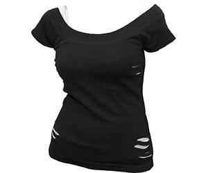 Spiral Direct Urban Fashion-2in1 Ripped Top Camiseta, Negro (Black & White 008), 36 (Talla del Fabricante: Small) para Mujer